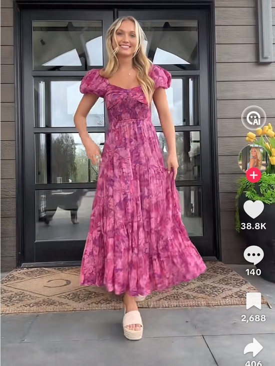 Amazon Dresses & Skirts - Amazon Pink Puff-Sleeve Floral Maxi Dress